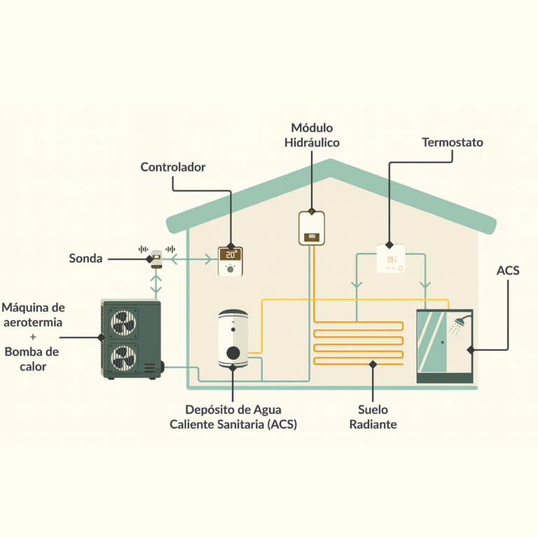 esquema instalacion aerotermia vivienda aunifamiliar
